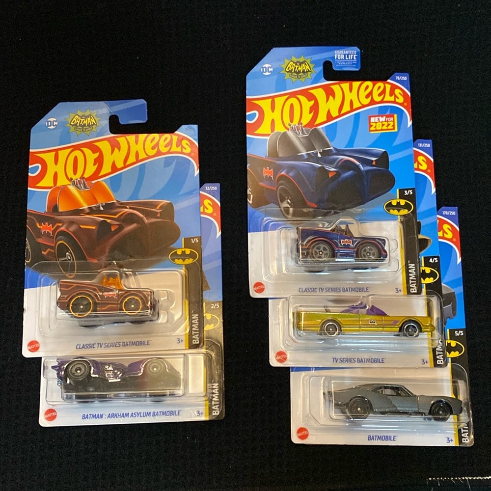 Complete set 1-5 of hot wheels Batmobile’s from the classic TV shows . New